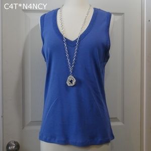 TALBOTS- Crochet Details V-Neck Blue Top